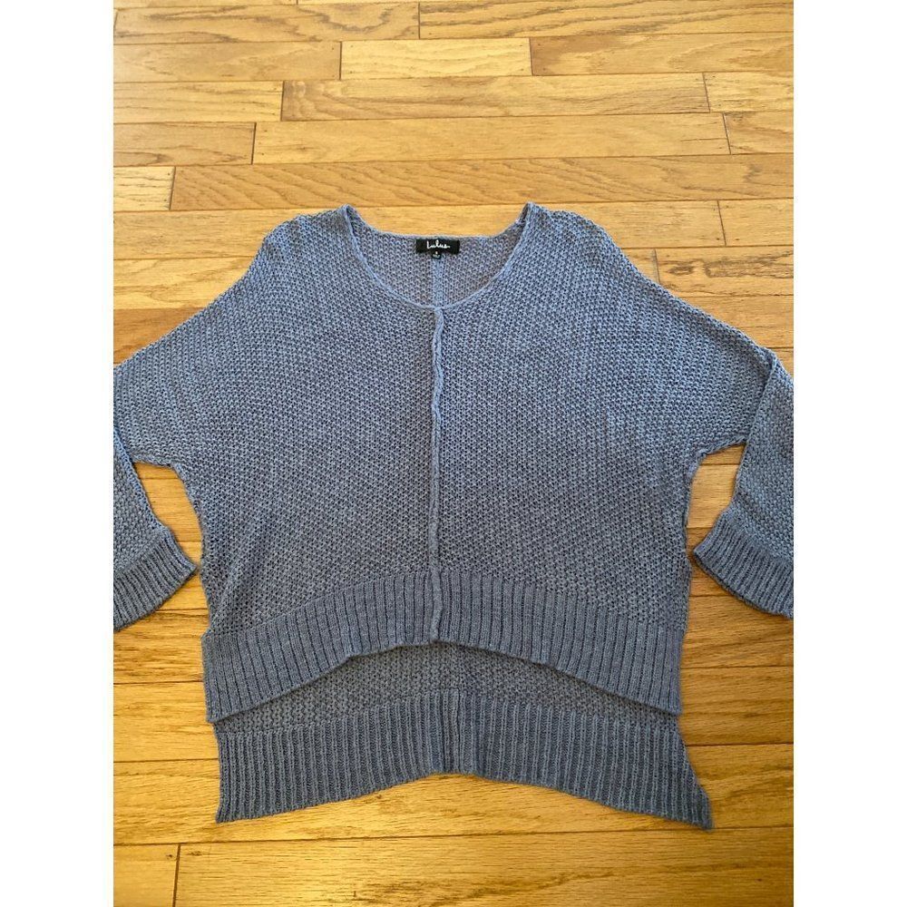 Lulu's women's dusty blue crochet knit oversized relaxed casual sweater sz small